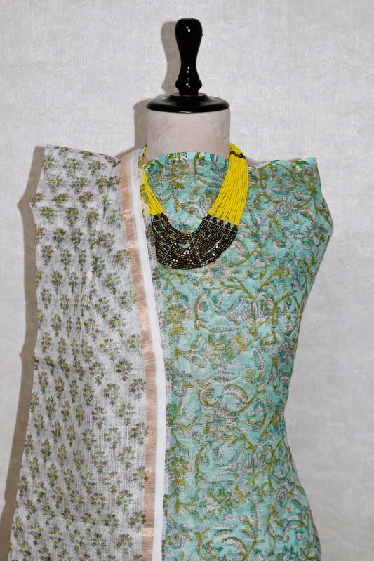 Hand Block Printed Kota Doria (3pc) Suit
