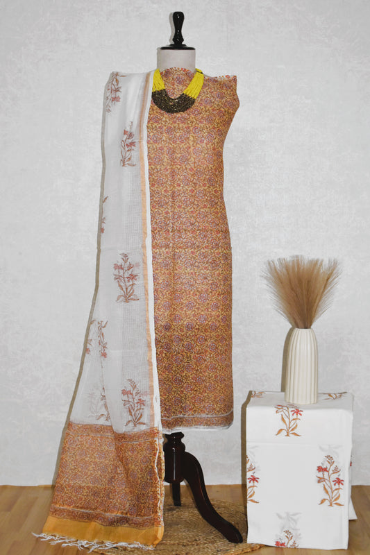 Hand Block Printed Kota Doria (3pc) Suit