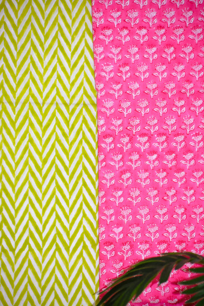Candy Pink Hand Block Printed Cotton Suit With Kota Doria Dupatta