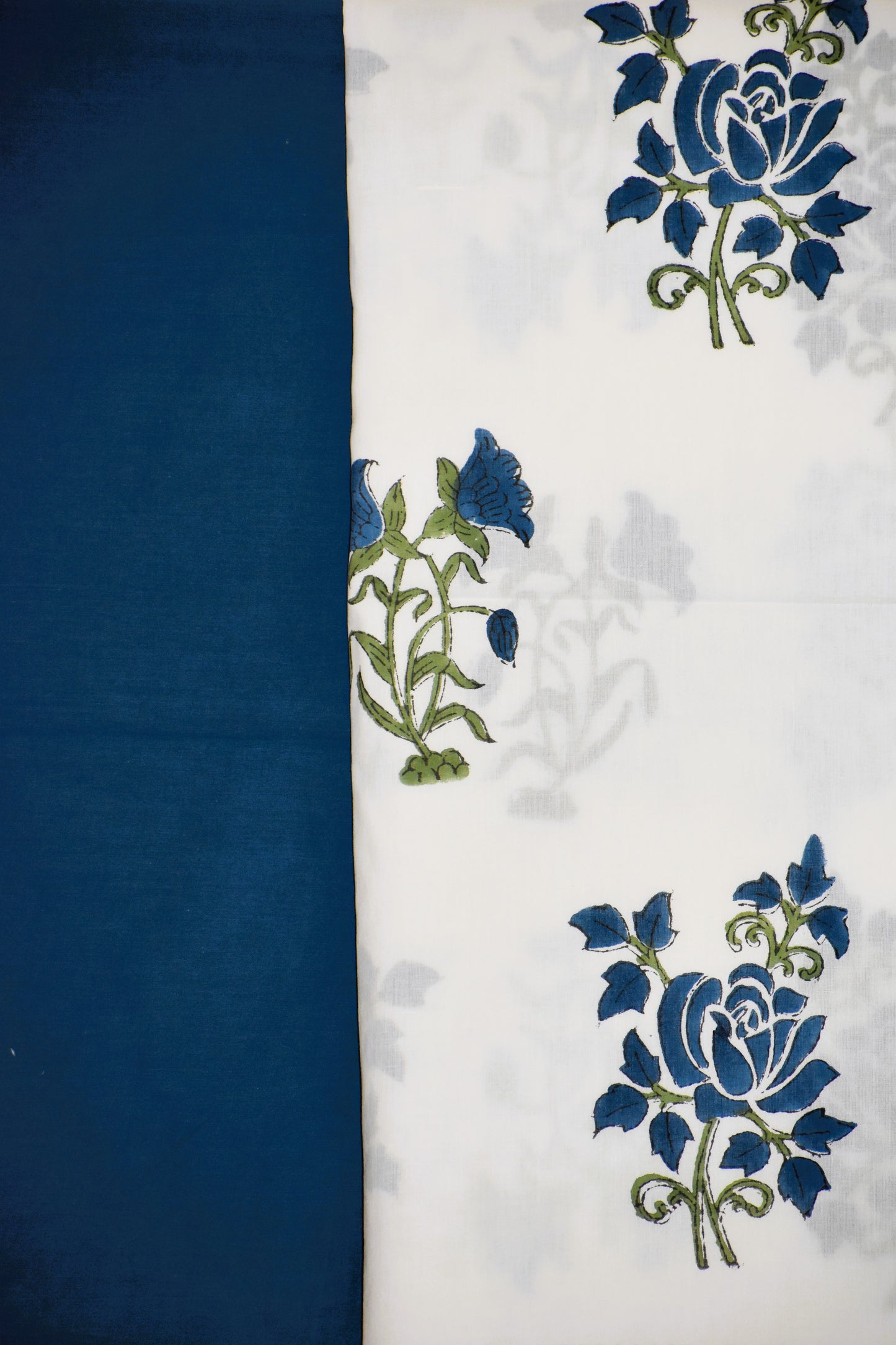 Blue Floral Hand Block Printed Cotton Suit With Kota Doria Dupatta