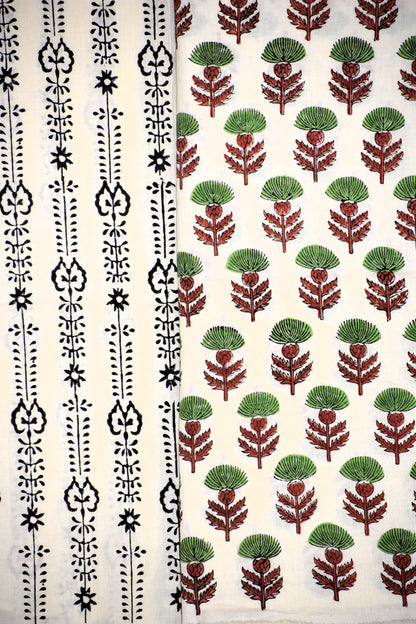 Hand Block Printed Cotton Suit With All-over Buti and Kota Doria Dupatta