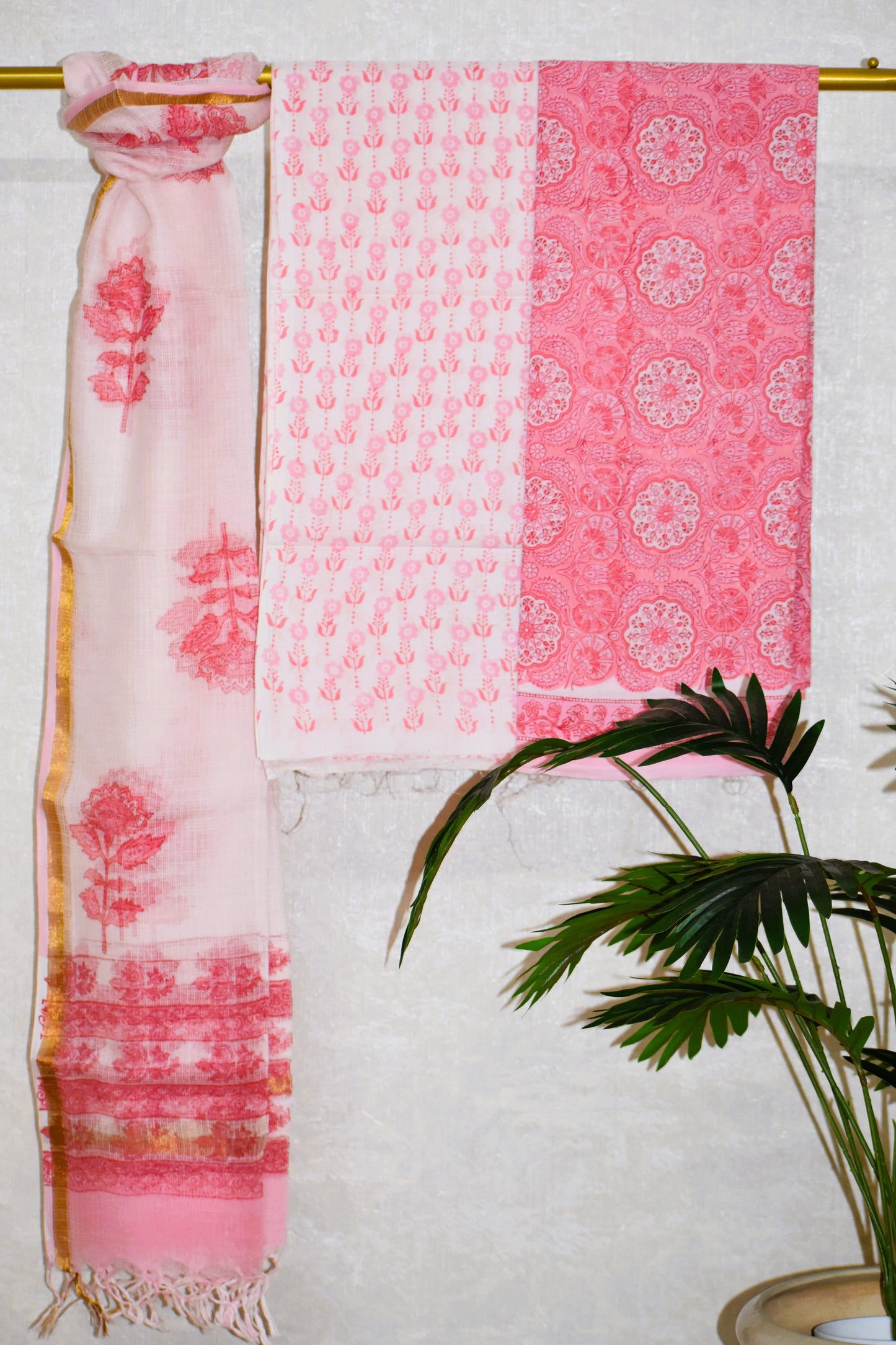 Hand Block Printed Cotton Suit With Surajmukhi design and Kota Doria Dupatta