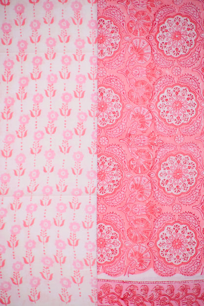 Hand Block Printed Cotton Suit With Surajmukhi design and Kota Doria Dupatta