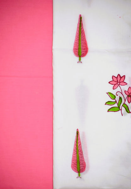 Hand Block Printed Cotton Suit With Buti and Kota Doria Dupatta
