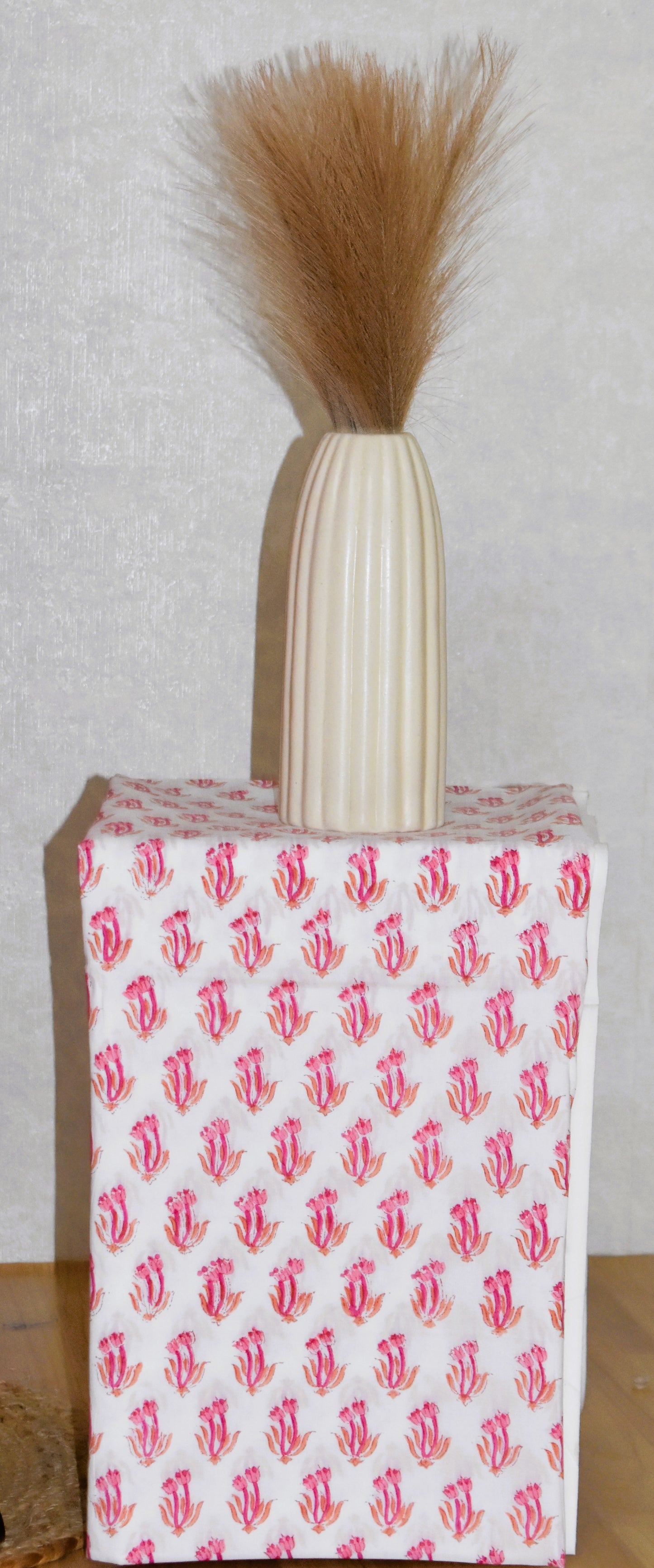 Pink All-over Floral Hand Block Printed Cotton Suit with Kota Doria Lehriya Dupatta