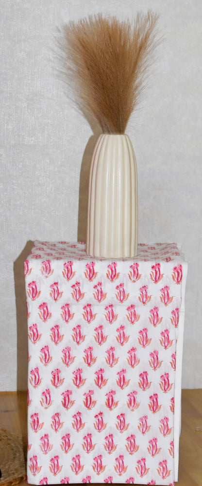 Pink All-over Floral Hand Block Printed Cotton Suit with Kota Doria Lehriya Dupatta