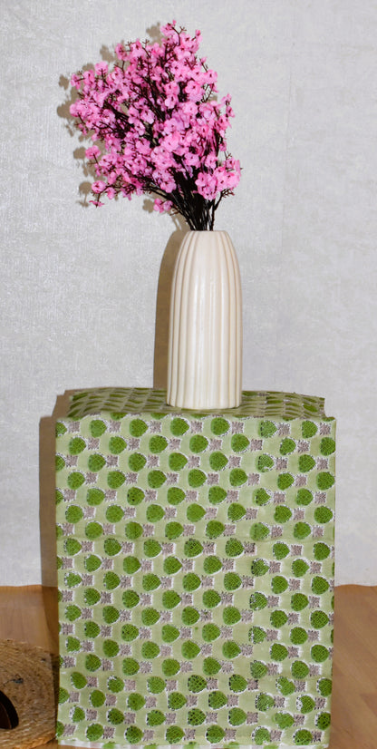 Green Hand Block Printed Cotton Suit with Kota Doria Lehriya Dupatta