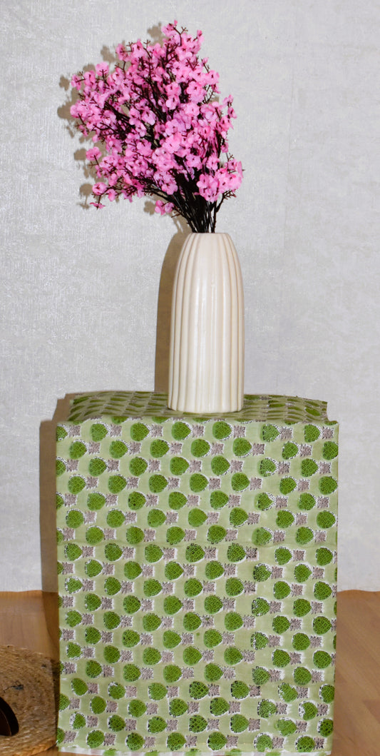 Green Hand Block Printed Cotton Suit with Kota Doria Lehriya Dupatta