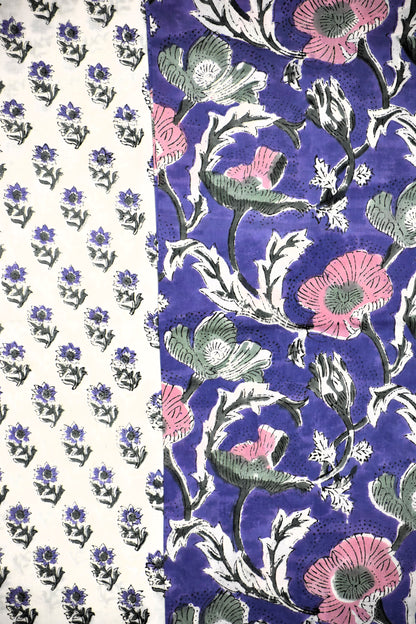 Pink with Purple Floral Hand Block Printed Cotton Suit with Malmal Dupatta