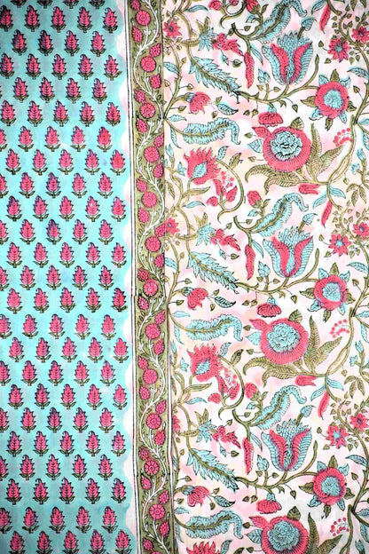 Pink Small All-over Floral Buti Cotton Suit with Malmal dupatta