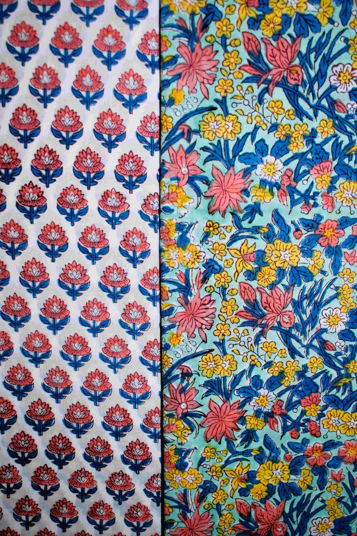 Multicolour Floral All-over Hand Block Printed Cotton Suit with Malmal Dupatta