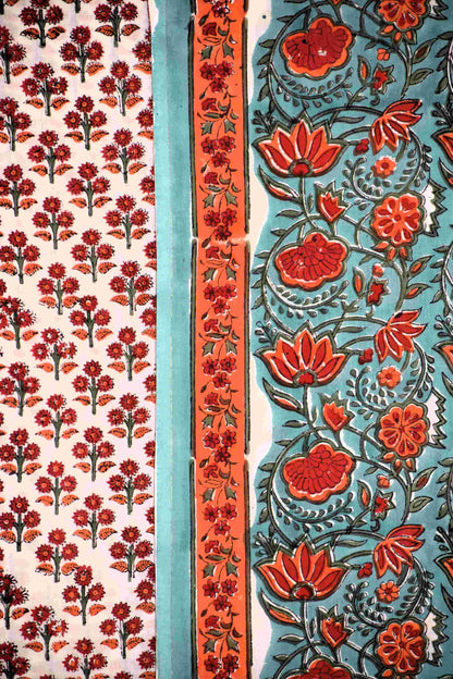 All-over Floral Hand Block Printed Cotton Suit with Malmal Dupatta