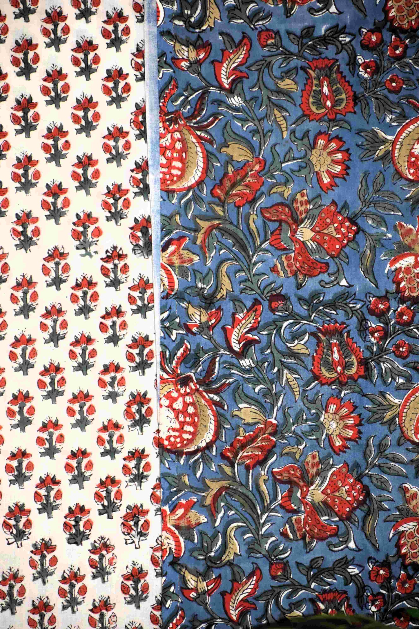 Ink Blue All-over Floral Hand Block Printed Cotton Suit with Malmal Dupatta