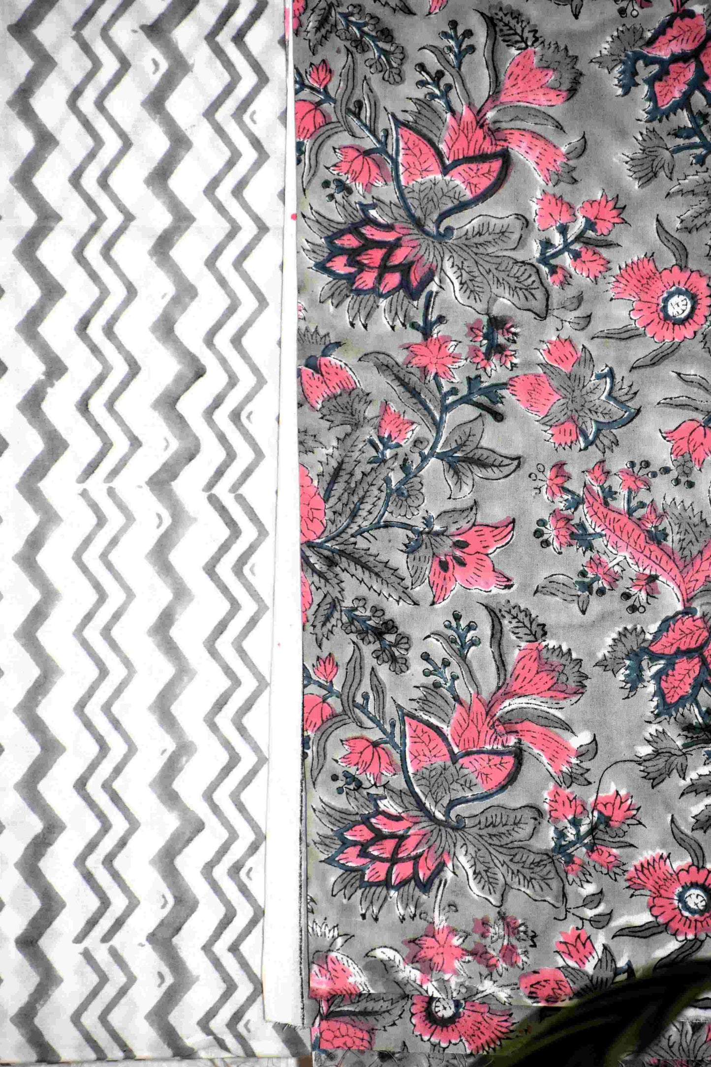 All-over Floral Hand Block Printed Cotton Suit with Malmal Dupatta