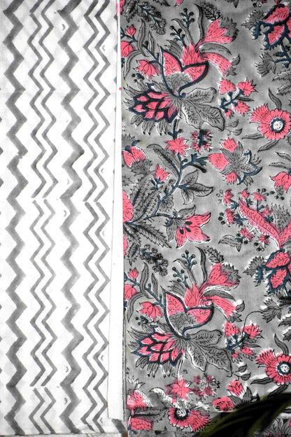 All-over Floral Hand Block Printed Cotton Suit with Malmal Dupatta