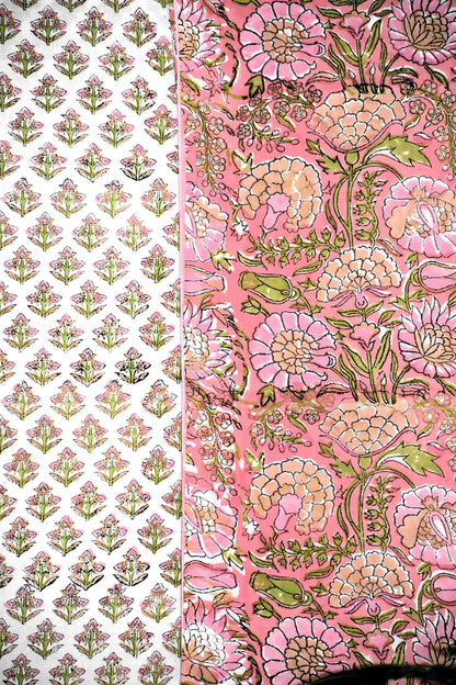 All-over Floral Hand Block Printed Cotton Suit with Malmal Dupatta