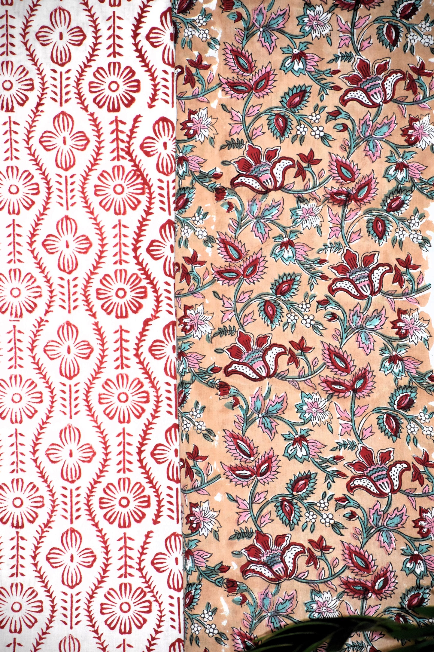 Oat Beige All-over Floral Hand Block Printed Cotton Suit with Malmal Dupatta