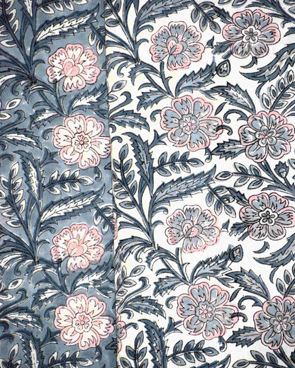 All-over Floral Hand Block Printed Cotton Suit with Malmal Dupatta