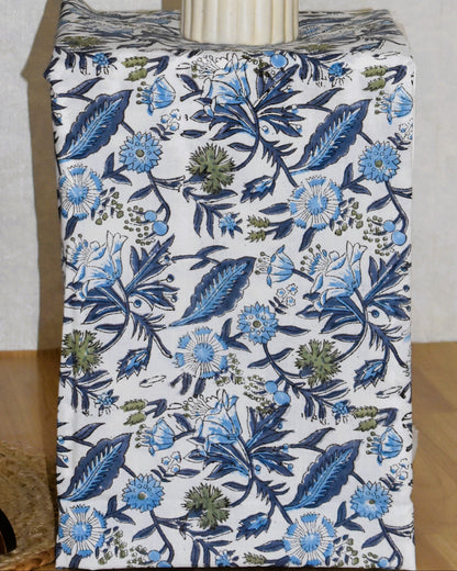 Blue on Pink All-over Floral Hand Block Printed Cotton Suit with Malmal Dupatta