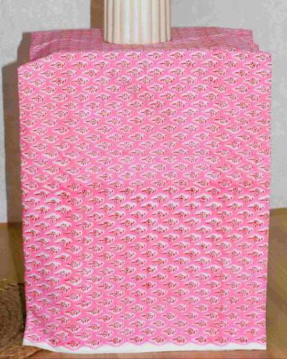 All-over Rose Hand Block Printed Cotton Suit with Malmal Dupatta