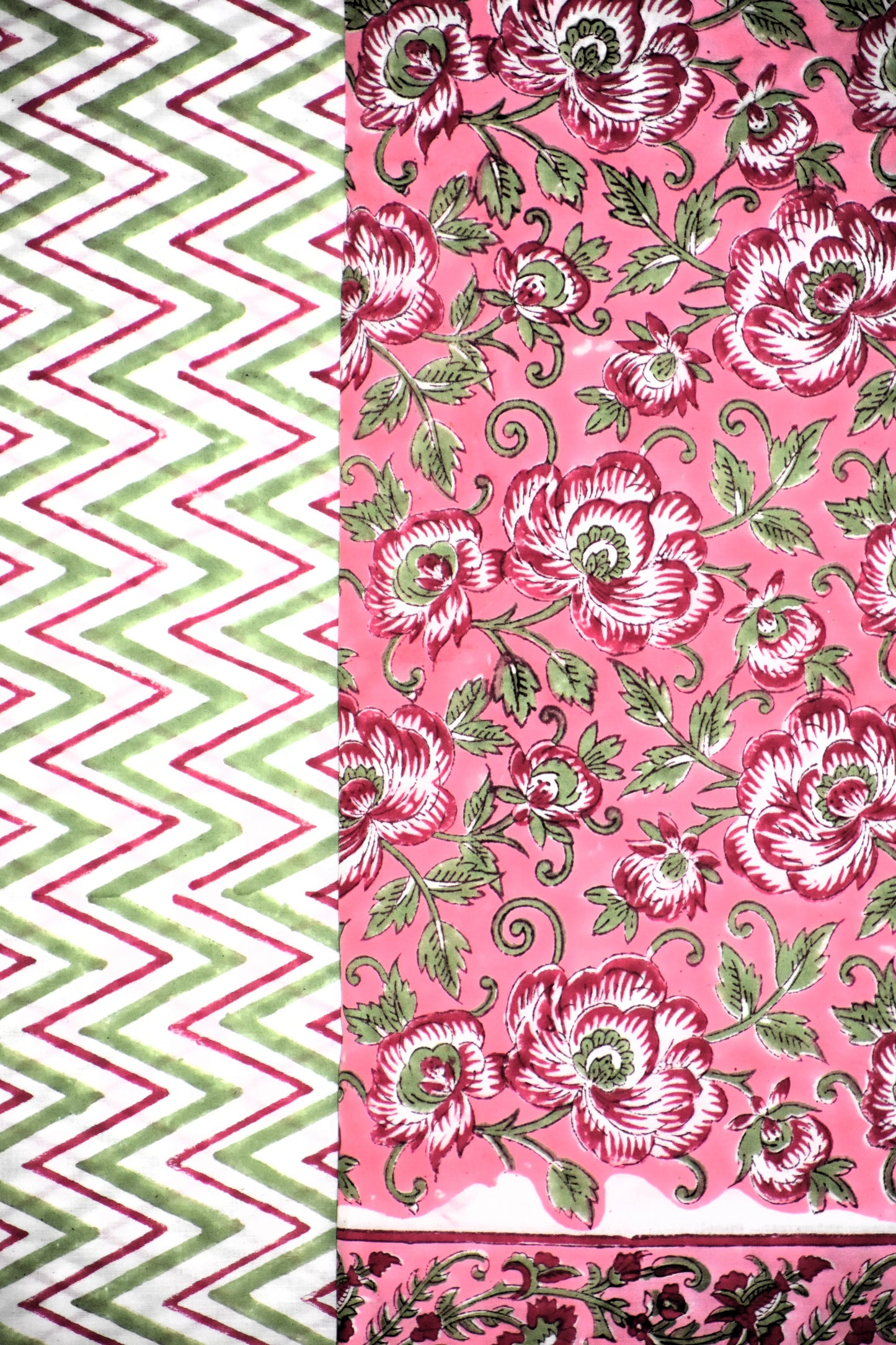 Pink All-over Floral Hand Block Printed Cotton Suit with Bandej Malmal Dupatta