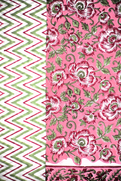 Pink All-over Floral Hand Block Printed Cotton Suit with Bandej Malmal Dupatta