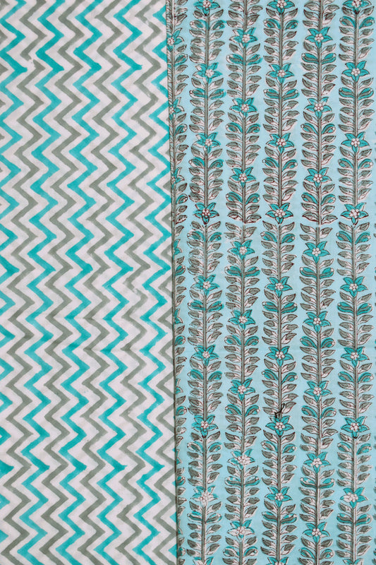 All-over leafy trails Hand Block Printed Cotton  Suit with Bandej Malmal Dupatta