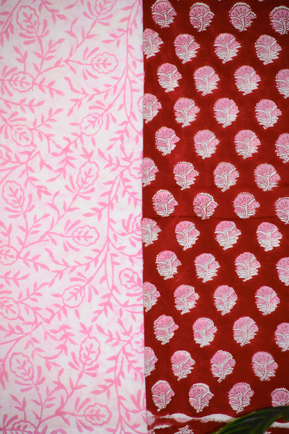 Hand Block Printed Cotton Suit with All-over Buti and Malmal Dupatta