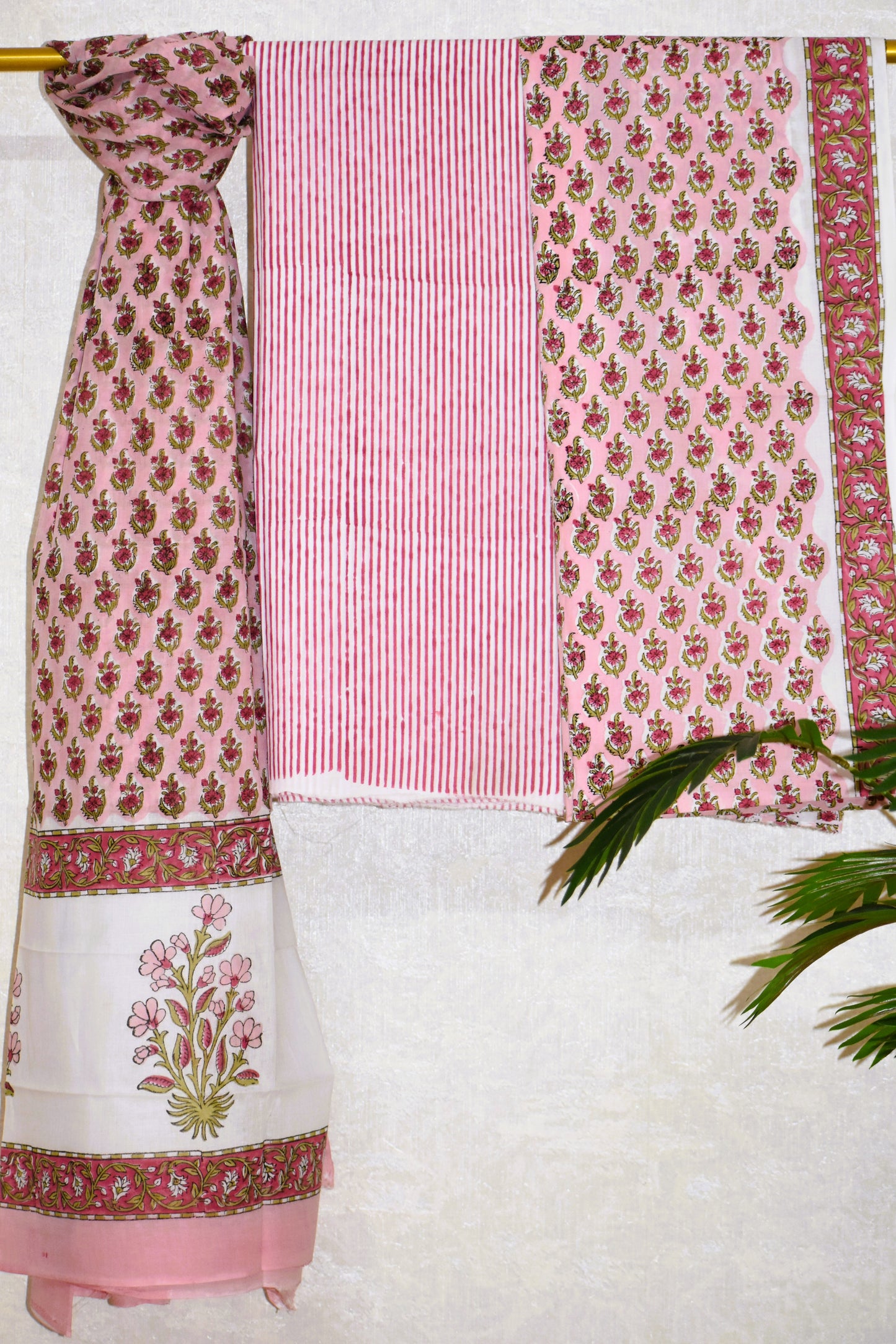 Hand Block Printed Cotton Suit with All-over Buti and Malmal Dupatta