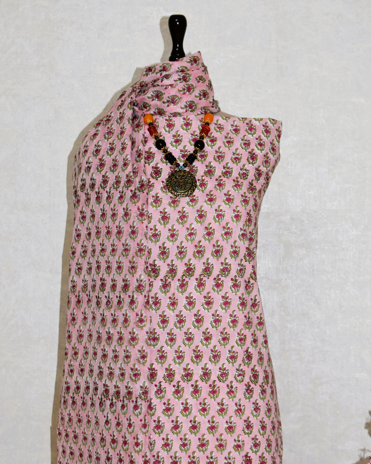 Hand Block Printed Cotton Suit with All-over Buti and Malmal Dupatta