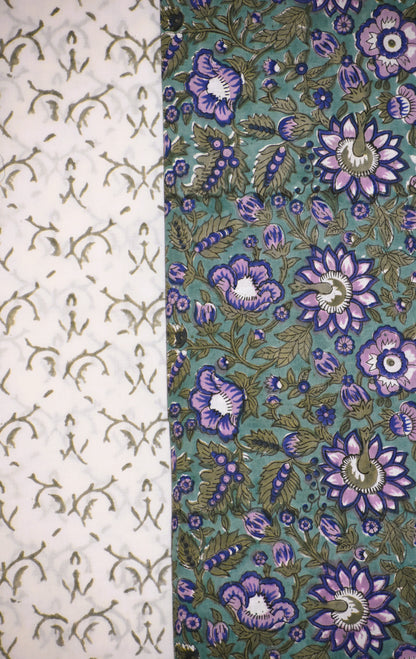 Hand Block Printed Cotton Suit with All-over Lavender Jaal design and Malmal Dupatta