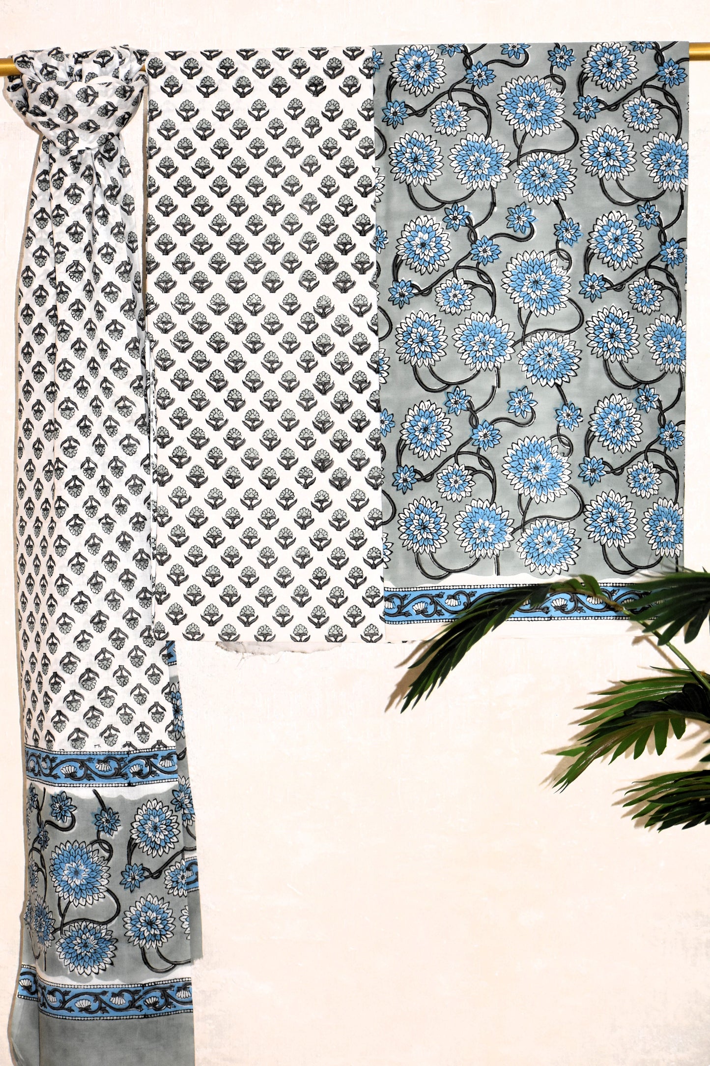 Hand Block Printed Cotton Suit with All-over Jaal Design and Malmal Dupatta