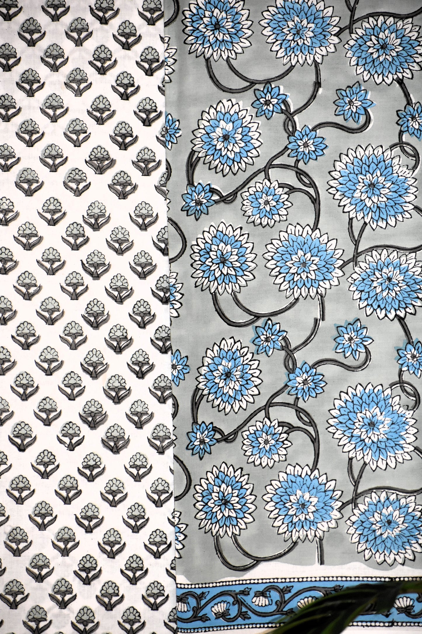 Hand Block Printed Cotton Suit with All-over Jaal Design and Malmal Dupatta