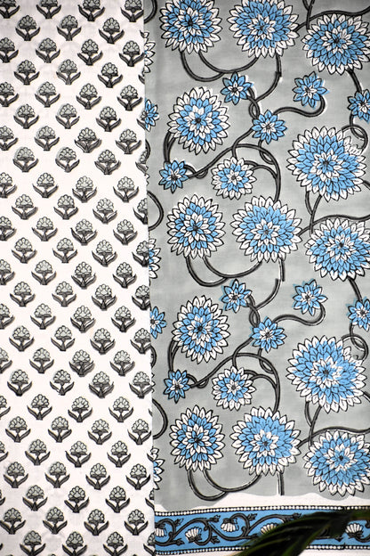 Hand Block Printed Cotton Suit with All-over Jaal Design and Malmal Dupatta