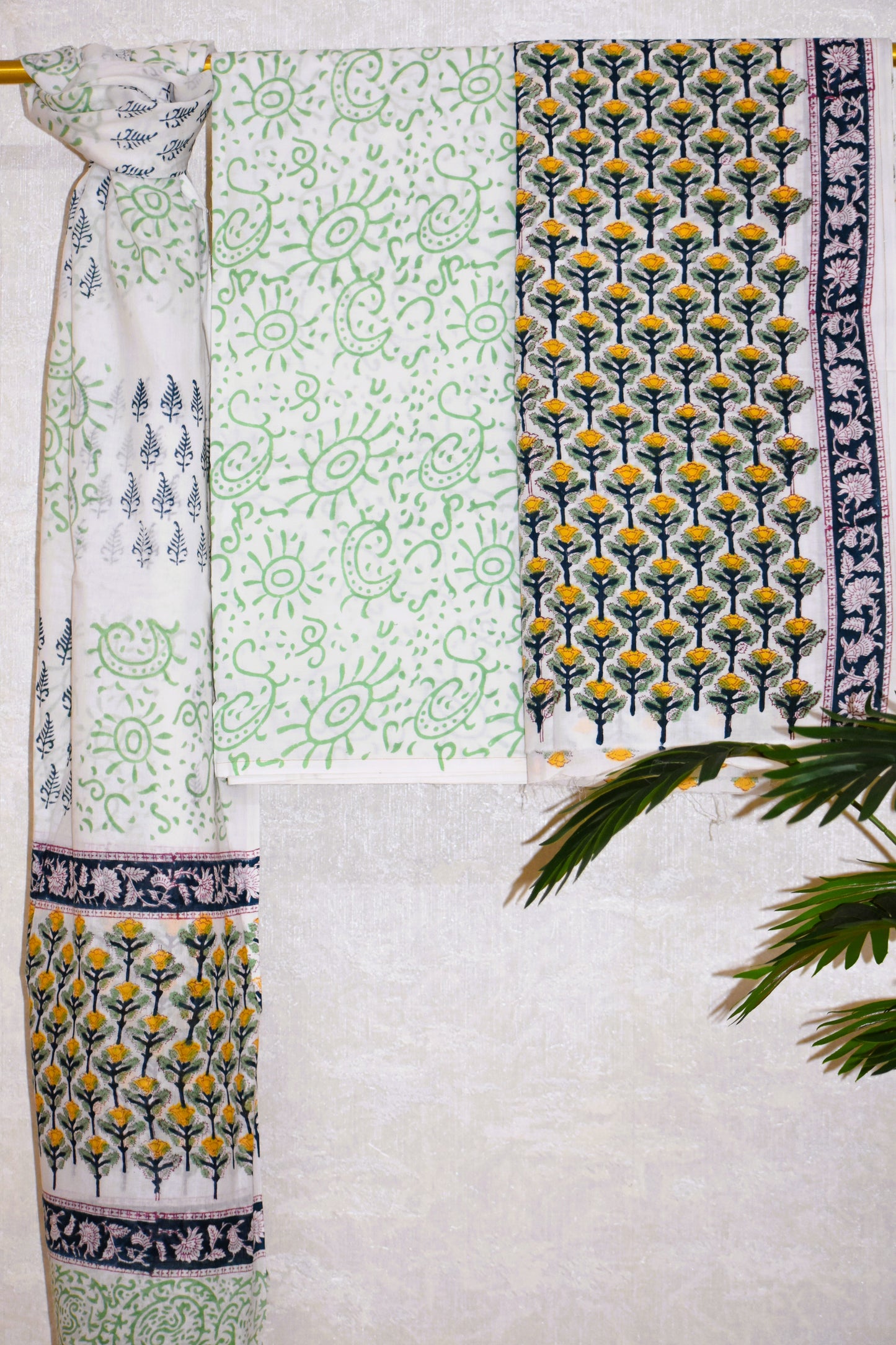 Hand Block Printed Cotton Suit with All-over Buti and Malmal Dupatta
