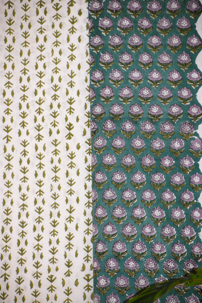 Hand Block Printed Cotton Suit with All-over Floral Buti and Malmal Dupatta