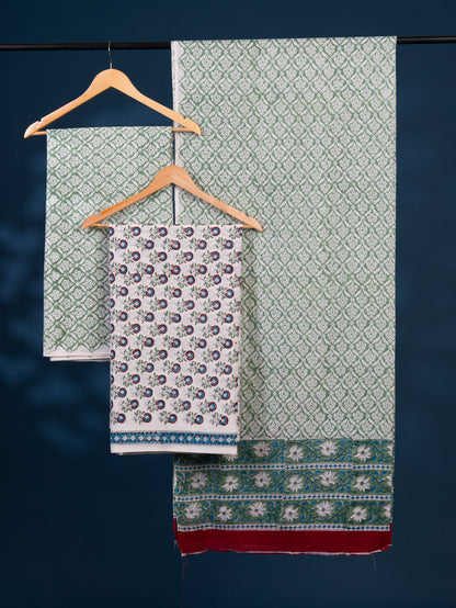 Hand Block Printed Cotton Suit with All-over Floral Buti and Malmal Dupatta
