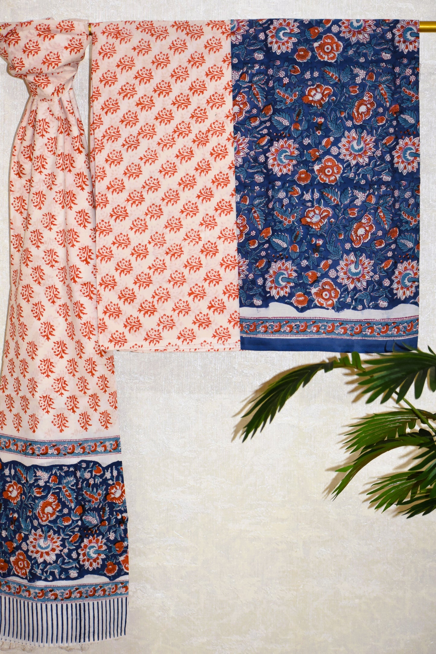 Midnight Blue All-over Jaal Hand Block Printed Cotton Suit With Malmal Dupatta