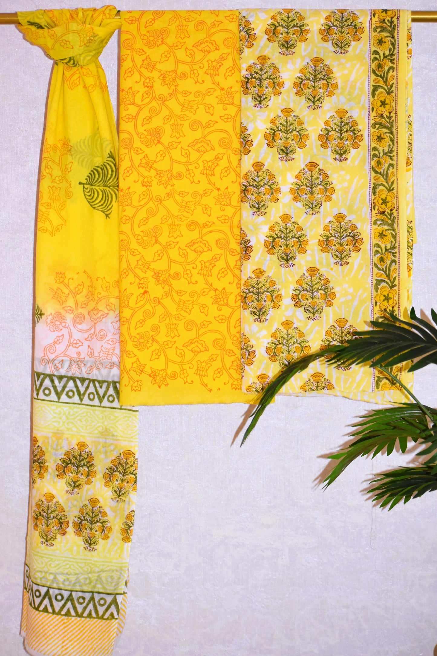 Hand Block Printed Cotton Suit with All-over Floral Buti and Malmal Dupatta