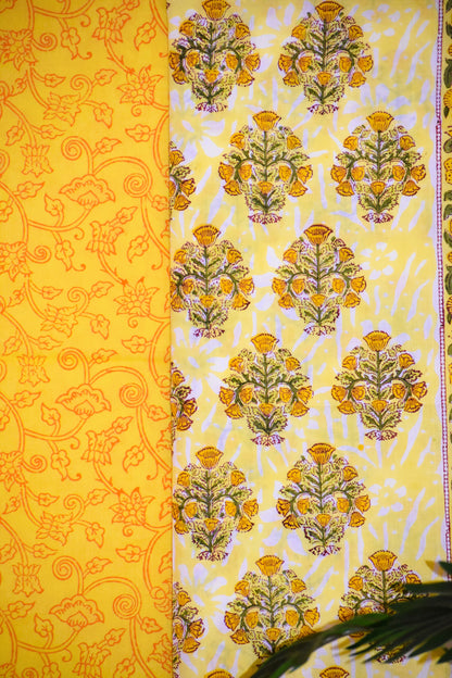 Hand Block Printed Cotton Suit with All-over Floral Buti and Malmal Dupatta