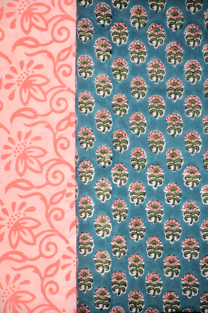 Hand Block Printed Cotton Suit with All-over Floral Buti and Malmal Dupatta