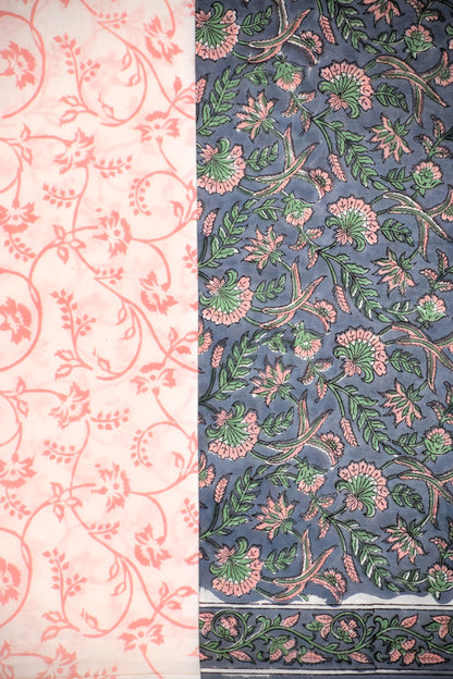 All-over Jaal Hand Block Printed Cotton Suit With Malmal Dupatta