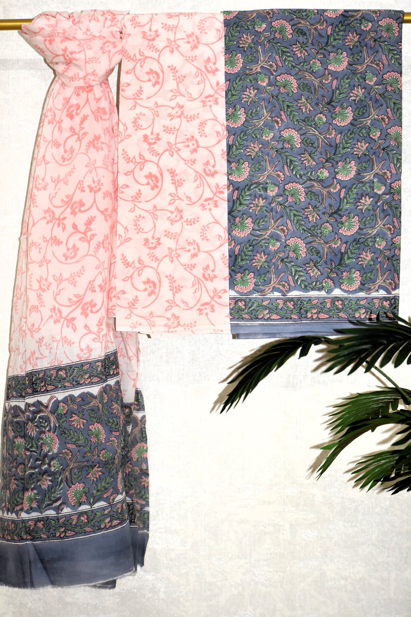 All-over Jaal Hand Block Printed Cotton Suit With Malmal Dupatta