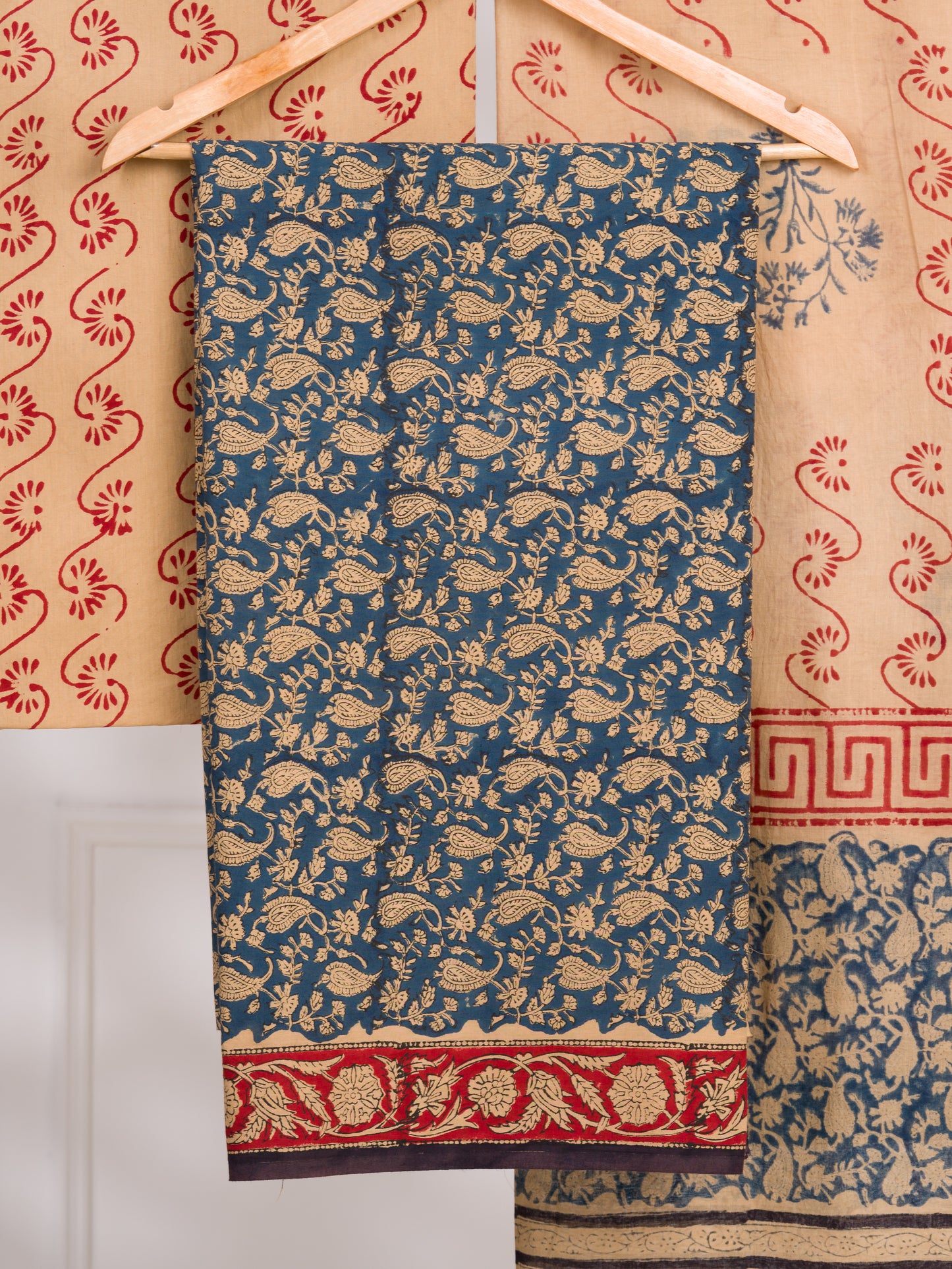 Kalamkaari Hand Block Printed Cotton Suit and Malmal Dupatta