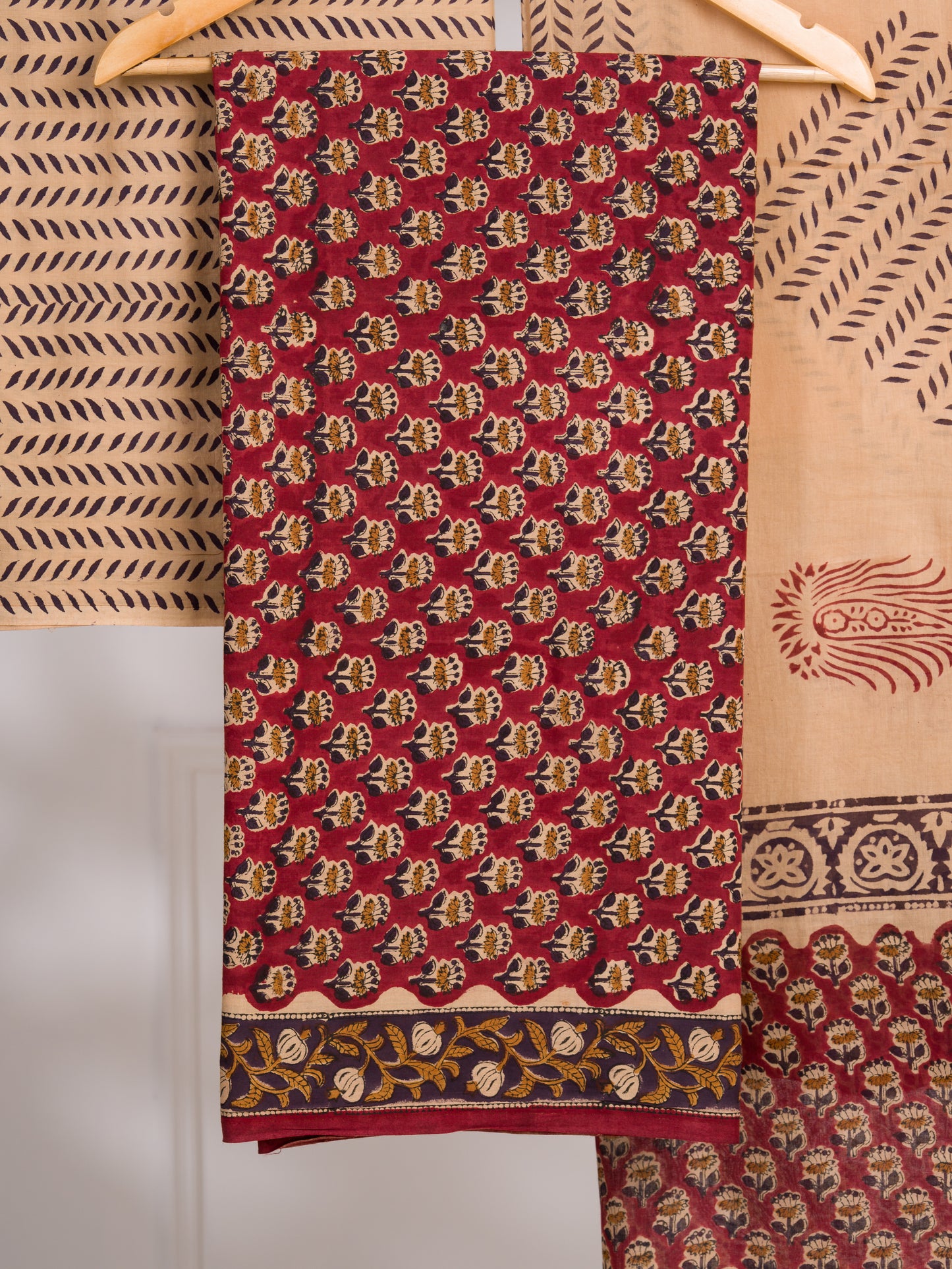 Kalamkaari Hand Block Printed Cotton Suit and Malmal Dupatta