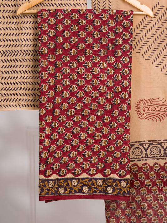 Kalamkaari Hand Block Printed Cotton Suit and Malmal Dupatta