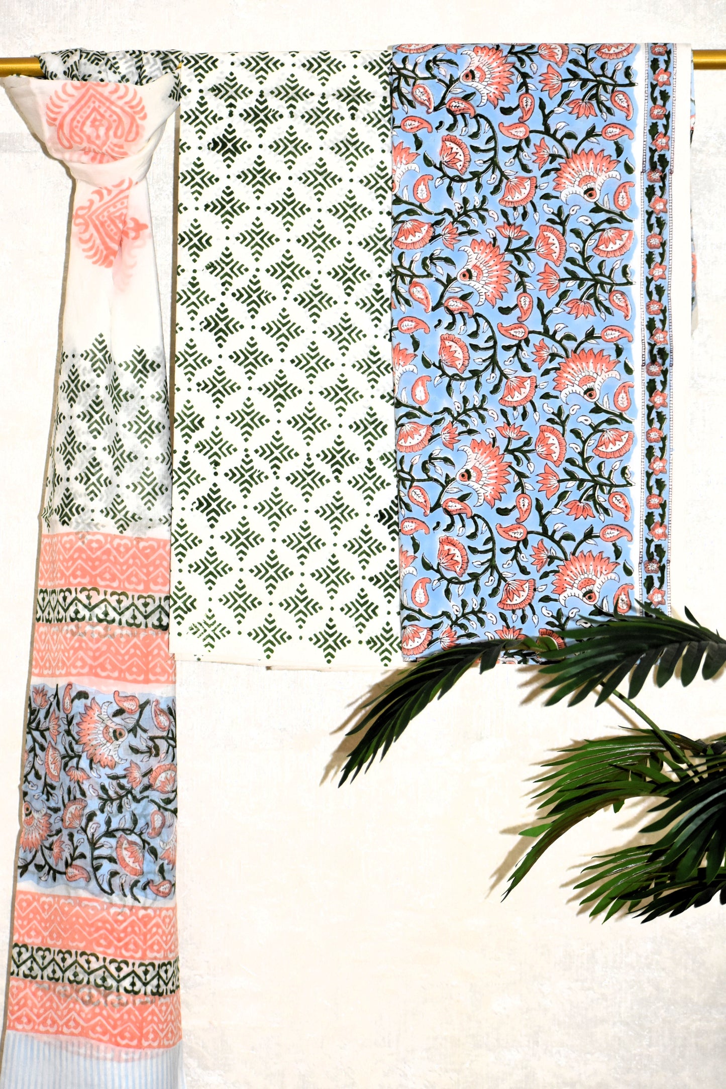 All-over Jaal Hand Block Printed Cotton Suit With Malmal Dupatta