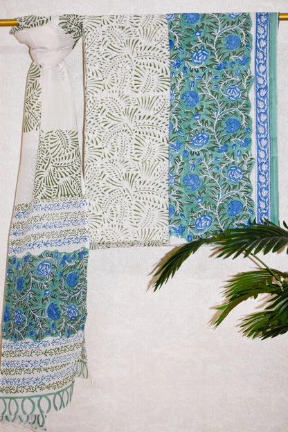 All-over Hand Block Printed Cotton Suit With Malmal Dupatta