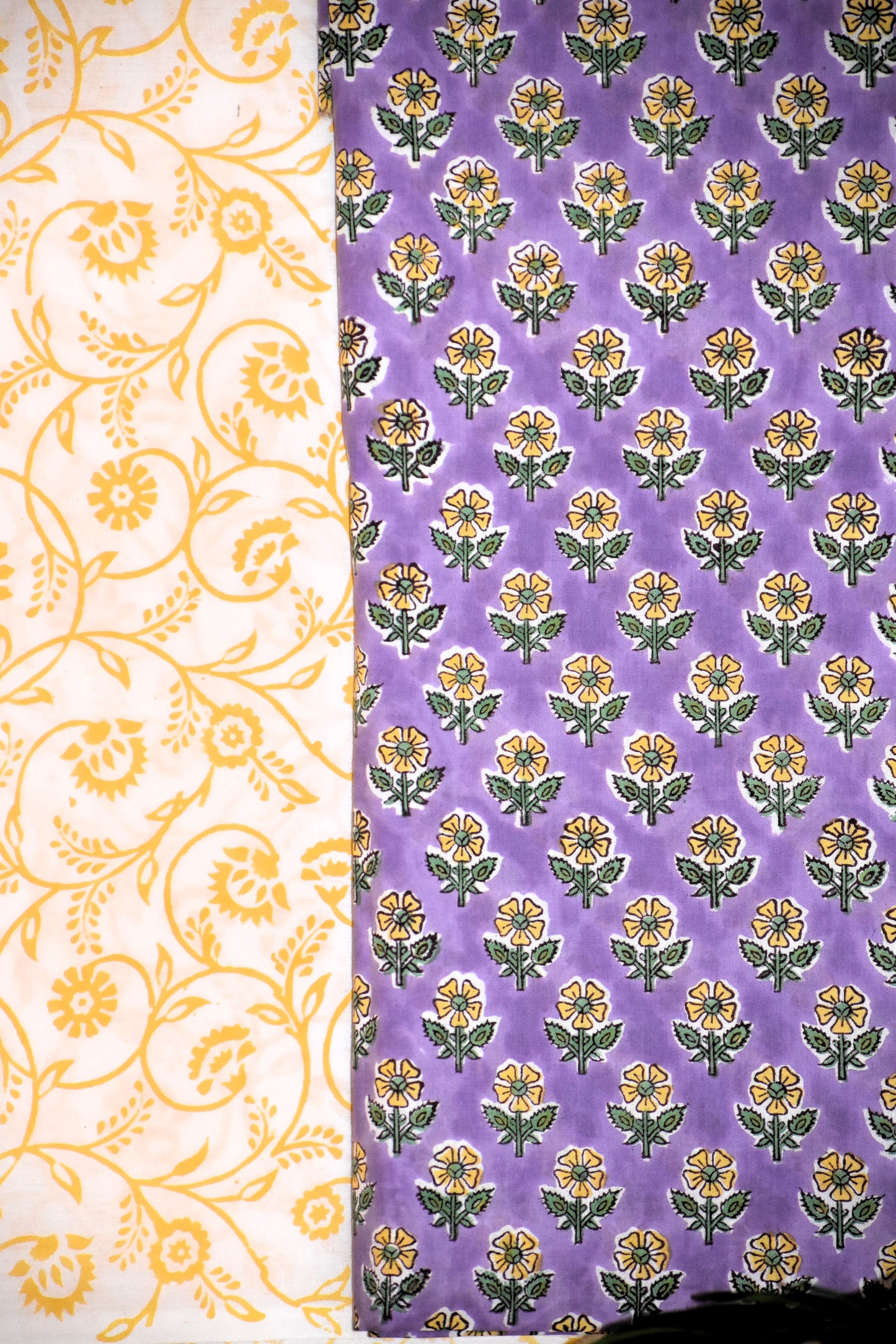 Lilac Small Floral Buti Hand Block Printed Cotton Suit With Malmal Dupatta