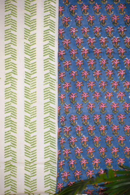 Small Floral Buti Hand Block Printed Cotton Suit With Malmal Dupatta